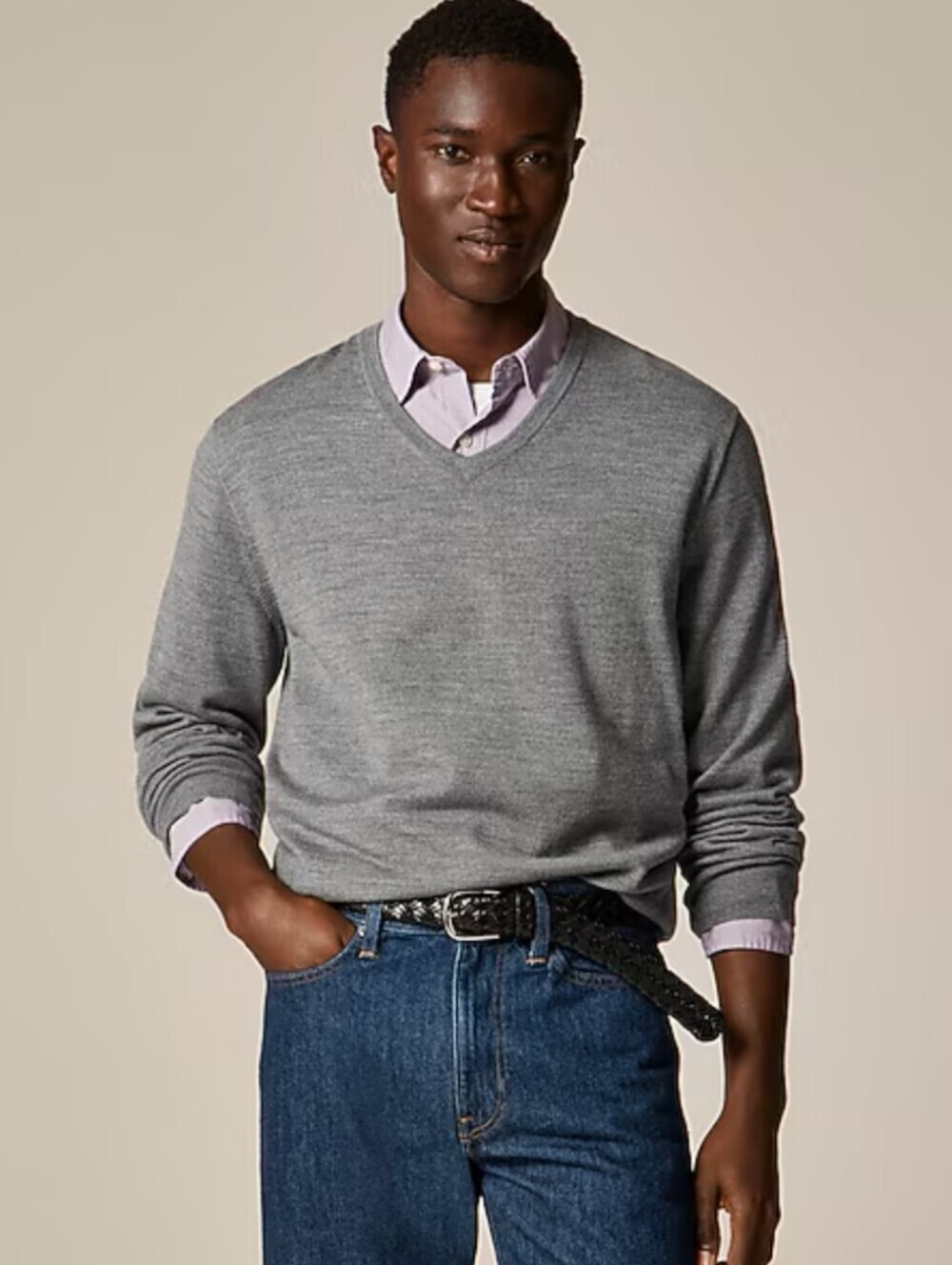 J. Crew Classic V-Neck Merino Sweater in Gray